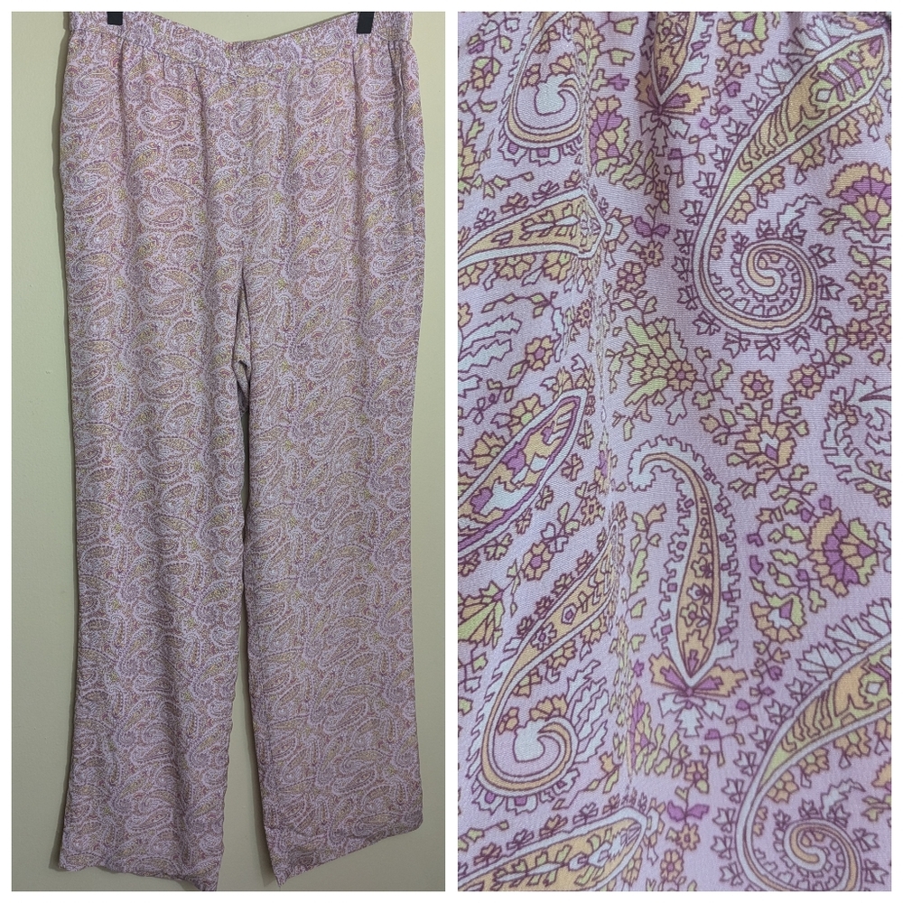 J.Crew silk pink paisley pull on pants